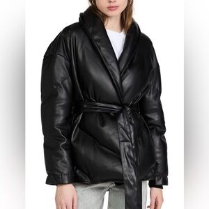 BLANKNYC] womens Black Vegan Leather Puffer Belted Jacket